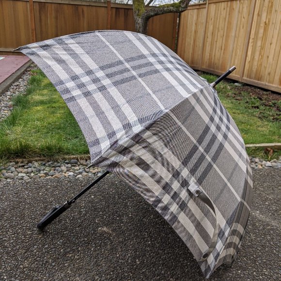 Burberry Shimmer Check 38" Umbrella Leather Handle - Picture 1 of 8
